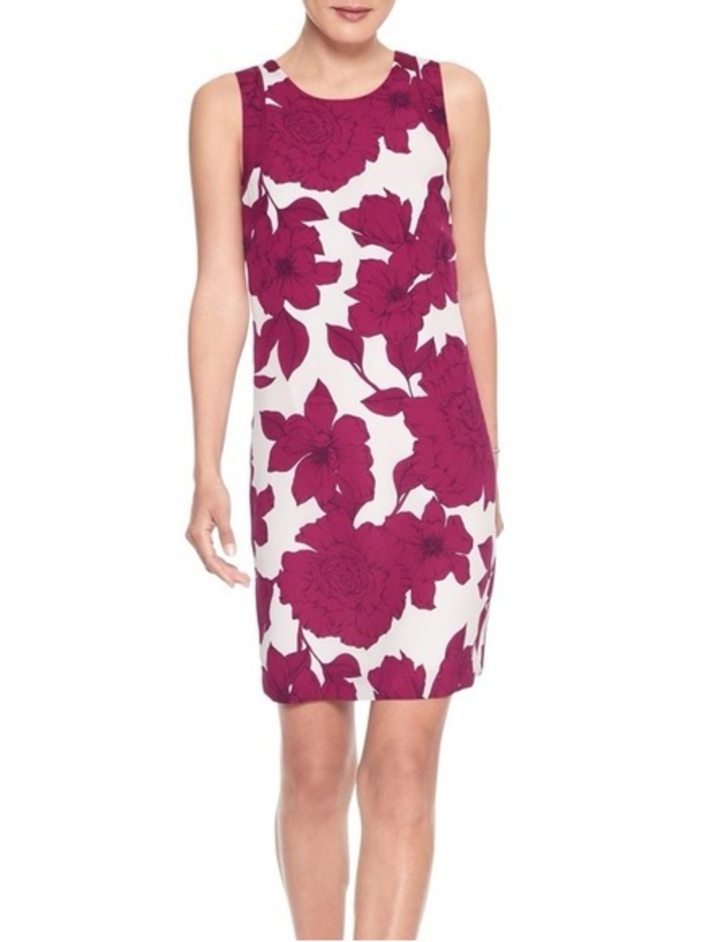 Banana Republic White Mini Dress with Magenta Floral Print